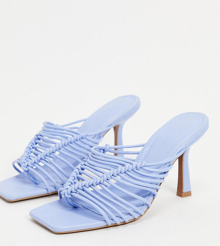 Asos Design Wide Fit Nyle Caged High Heeled Mules In Blue-blues