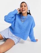 Asos Design Boxy Chunky Stitch Sweater In Blue-blues