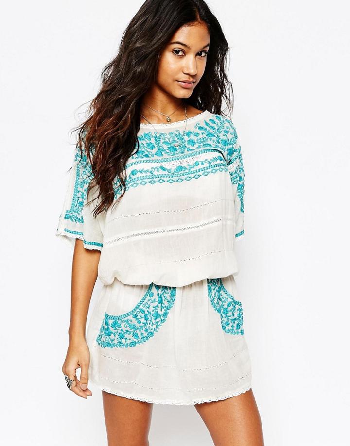 Star Mela Pabla Embroidered Dress In Turquoise Floral