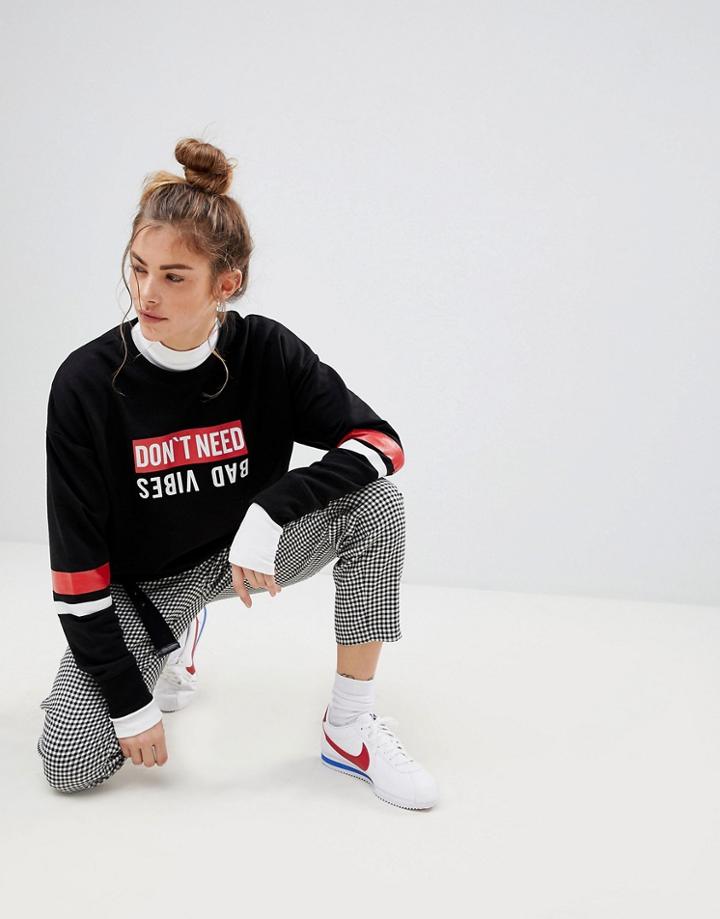 Pull & Bear 'don't Need Bad Vibes' Sweater - Black