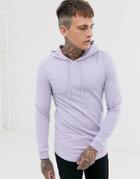 Asos Design Muscle Hoodie With Curved Hem In Lilac-purple