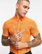 Asos Design Super Skinny Mesh Shirt In Bright Orange