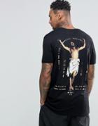 Asos Longline T-shirt With Jesus Back Print And Gold Text - Black