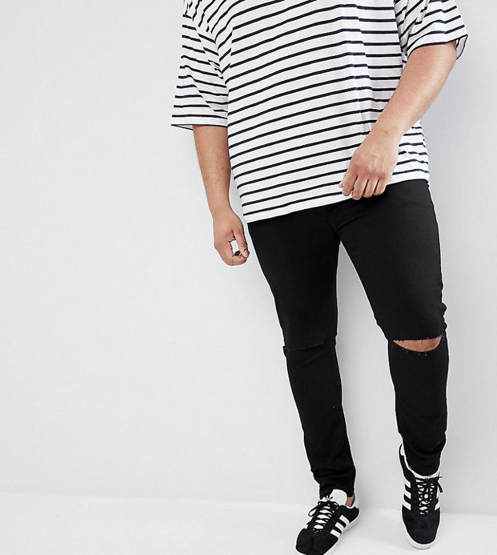 Asos Design Plus Super Skinny Jeans With Knee Rips - Black