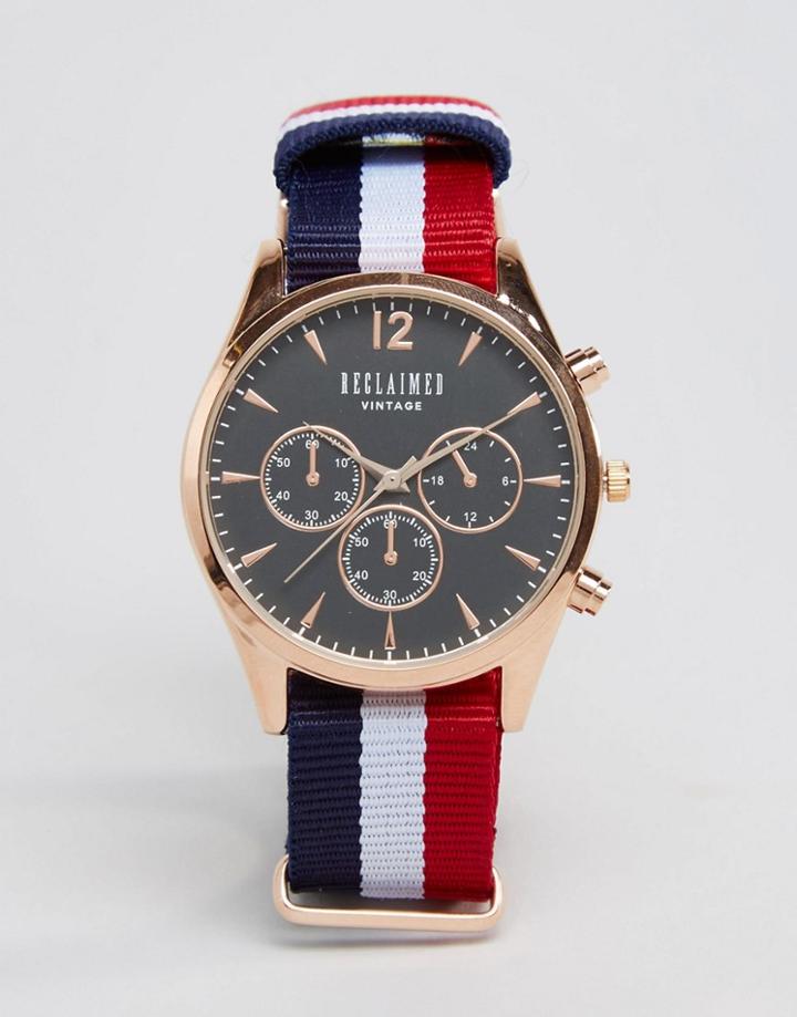 Reclaimed Vintage Multistripe Canvas Chronograph Watch With Black Dial - Multi