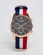 Reclaimed Vintage Multistripe Canvas Chronograph Watch With Black Dial - Multi
