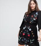 Asos Design Curve Embroidered Shirt Dress - Black