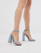 Asos Design Highlight Barely There Heeled Sandals In Blue Croc - Blue