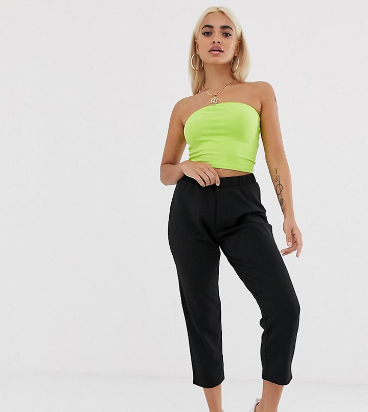Asos Design Petite Pull On Tapered Black Pants In Jersey Crepe