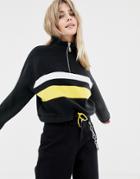 The Ragged Priest Cropped Funnel Neck Fleece With Half Zip - Black