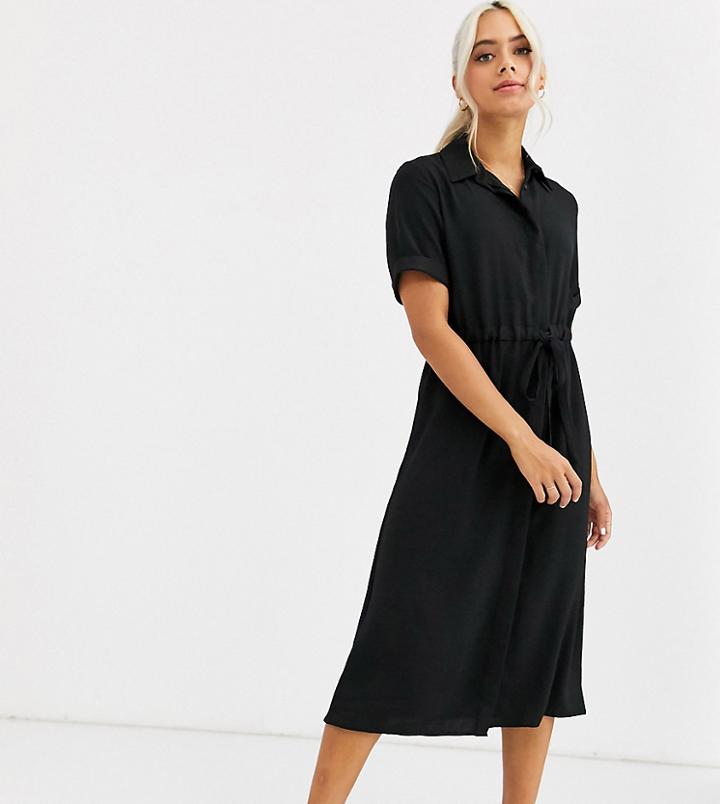 New Look Petite Drawstring Shirt Dress In Black
