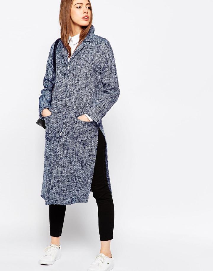 Asos Coat In Denim Look Texture - Denim Blue