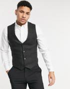 Asos Design Skinny Wool Mix Suit Vest In Brown Herringbone