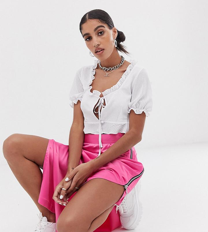 Reclaimed Vintage Inspired Milkmaid Top With Tie Front-white