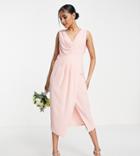 Tfnc Petite Bridesmaid Chiffon Wrap Midi Dress With Cowl Neck Front And Back In Whisper Pink
