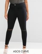 Asos Curve Rivington Jeggings In Clean Black With Rips - Black