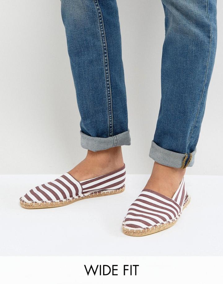 Asos Wide Fit Espadrilles In Burgundy Stripe - Red