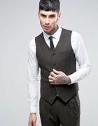Asos Slim Wool Rich Vest In Charcoal And Khaki Twist - Green