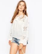 Asos 70s Boho Blouse With Lace Insert - Ivory