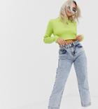 Collusion Petite X005 Straight Leg Jeans In Acid Wash With Bum Rips - Blue