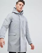 Asos Hooded Trench Coat With Shower Resistance In Gray - Gray