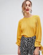 Lost Ink Top With Tie Cuffs In Jersey Rib - Yellow