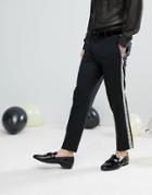 Asos Skinny Suit Pants In Black With Gold Brocade Side Stripe - Black