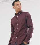 Asos Design Tall Skinny Fit Oxford Shirt In Burgundy-red