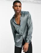 Jack & Jones Originals Oversized Satin Shirt In Gray
