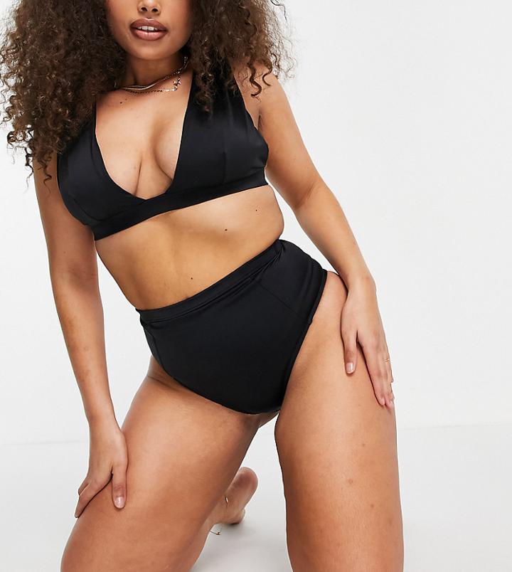 Missguided Plus High Waist Bikini Bottoms In Black