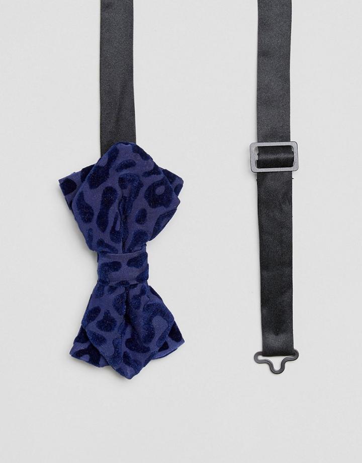Asos Leopard Print Pointed Bow Tie - Navy