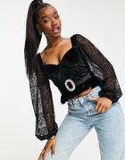 Saint Genies Lace And Velvet Top In Black