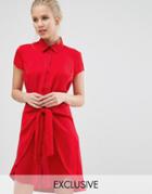 Closet Tie Front Dress With Cap Sleeve - Red