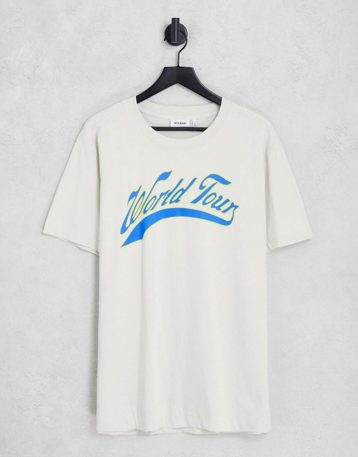 Weekday Oversized Graphic Varsity Print T-shirt In Beige-neutral