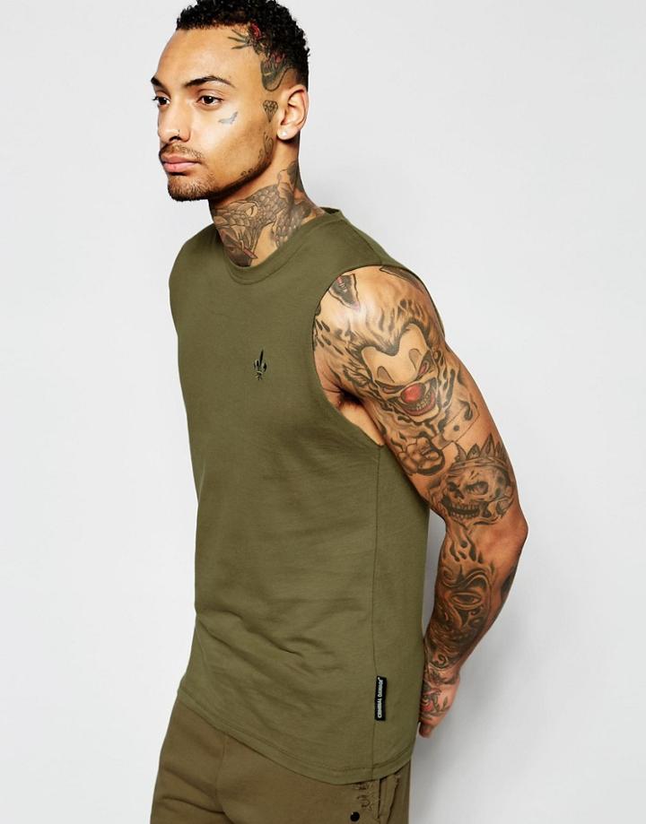 Criminal Damage Sleeveless T-shirt - Khaki
