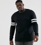Asos Design Plus Organic Long Sleeve T-shirt With Stretch With Contrast Sleeve Stripe In Black