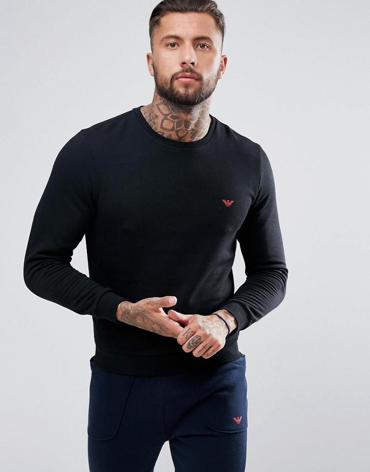 Emporio Armani Crew Sweater With Contrast Logo In Black - Black