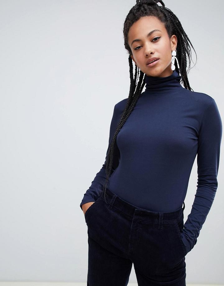 Esprit Jersey Roll Neck Top In Navy - Navy