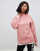 Adidas Originals High Neck Pink Sweatshirt With Three Stripe Trim - Pink
