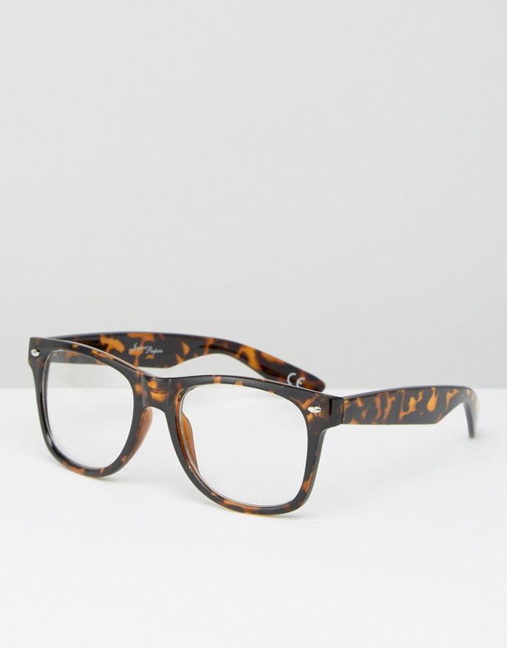 Jeepers Peepers Tort Wayfarer With Clear Lens - Brown