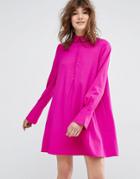 Essentiel Antwerp Moise Button Up Detail Long Sleeve Dress - Pink