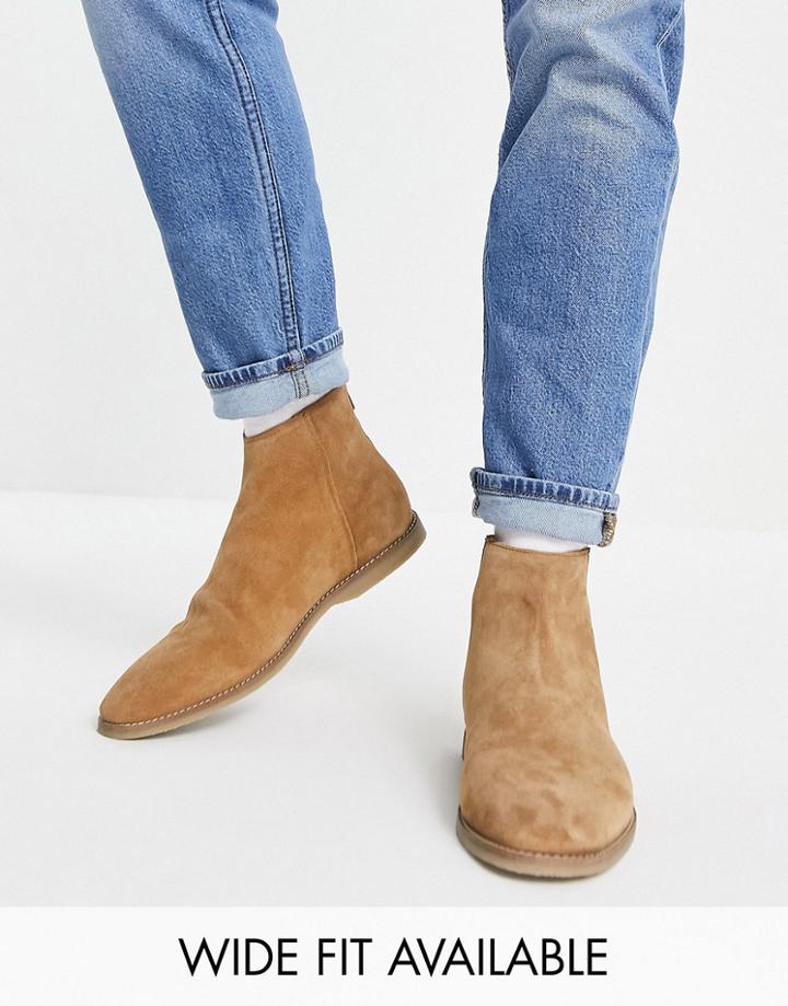 Asos Design Chelsea Boot In Tan Suede-brown