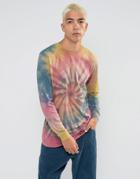 Asos Longline Long Sleeve T-shirt With Spiral Tie Dye Wash - Beige