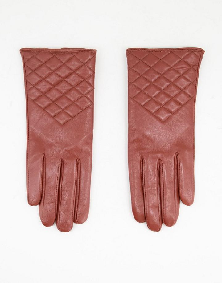 Paul Costelloe Leather Quilted Detail Gloves In Brown