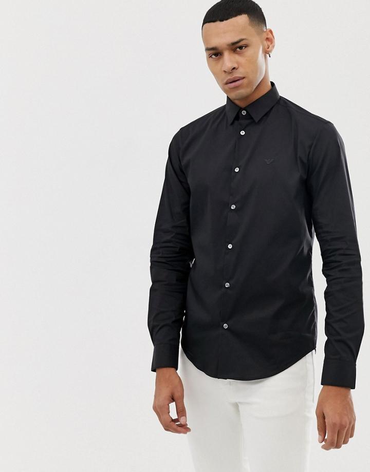 Emporio Armani Slim Fit Logo Poplin Shirt In Black - Black