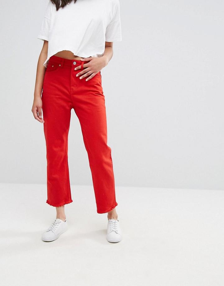 Weekday Voyage Mid Rise Crop Mom Jeans - Red