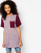 Asos Tunic T-shirt In Oil Wash With Pocket - Purple