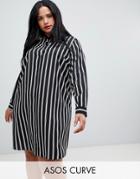 Asos Design Curve Mini Shirt Dress In Stripe - Multi