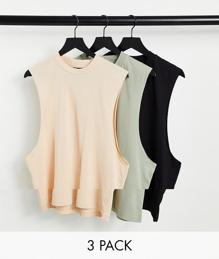 Asos Design 3 Pack Relaxed Organic Tank With Dropped Armhole-multi