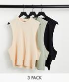 Asos Design 3 Pack Relaxed Organic Tank With Dropped Armhole-multi